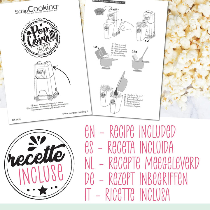 ScrapCooking - Popcornmaschine - Popcorn Maschinen Ohne Öl - Fertig in 1-2 Minuten - Popcorn Maker m