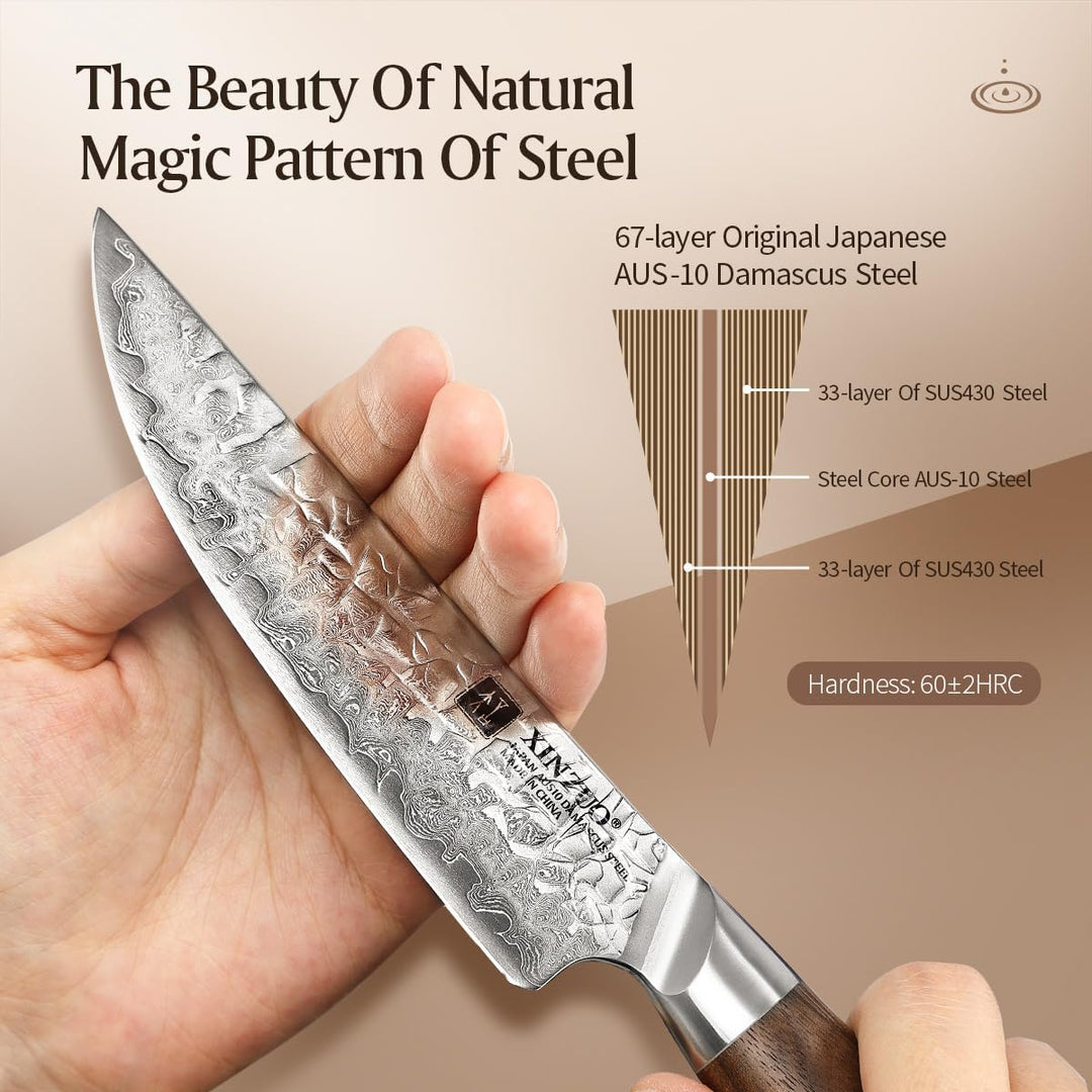 XINZUO 4-Teilig Steakmesser Set, 67 Schichten Damaststahl cm Besteckmesser, Japanischer AUS-10 Stahl