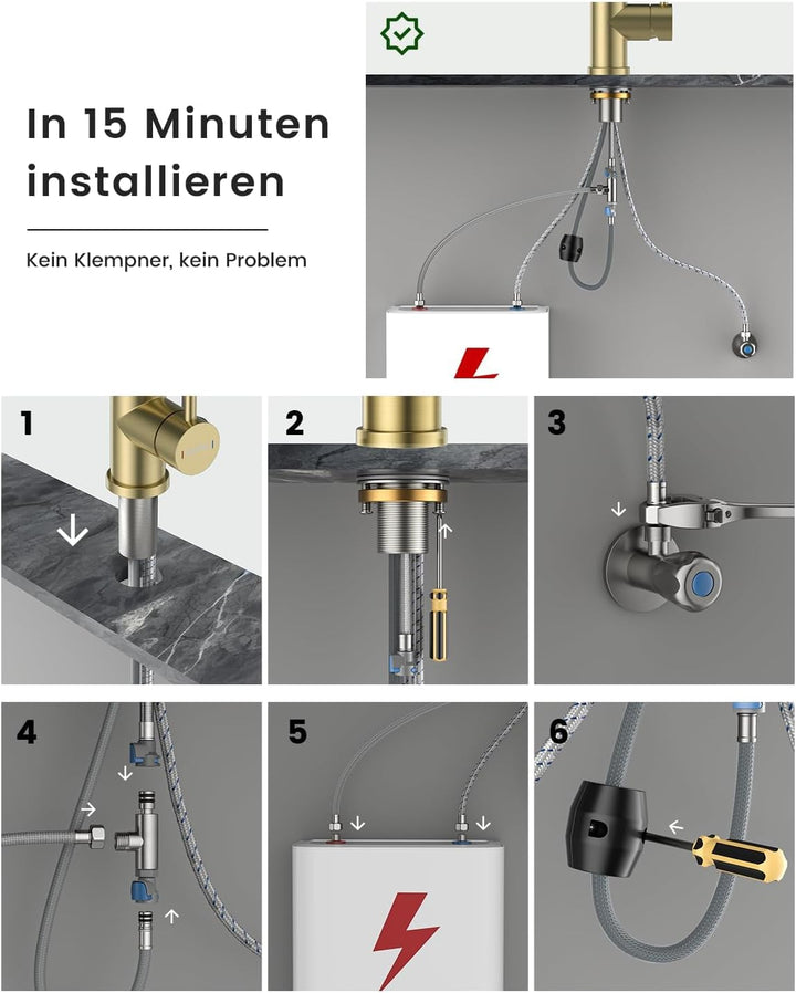 DAYONE Gold Niederdruck Armatur Küche Küchenarmatur, SUS304 Edelstahl Wasserhahn Küche, 3 Strahlarte