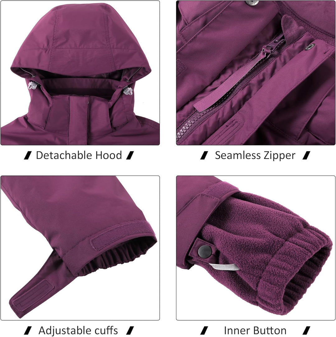 OutPro Damen 3-in-1-Skijacke wasserdicht winddicht Winterjacke Outdoor Wandern mit Fleece gefüttert