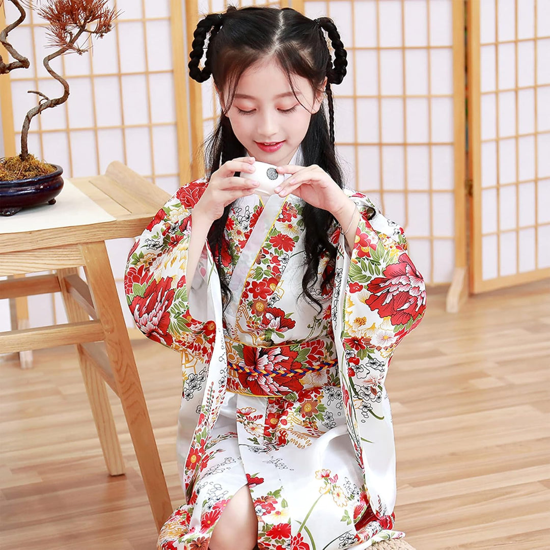 KRUIHAN Kimono Kinder,Satin Kimono Kleid,Kimono Morgenmantel Japanisch Kinder,Halloween Kostüm Mädch