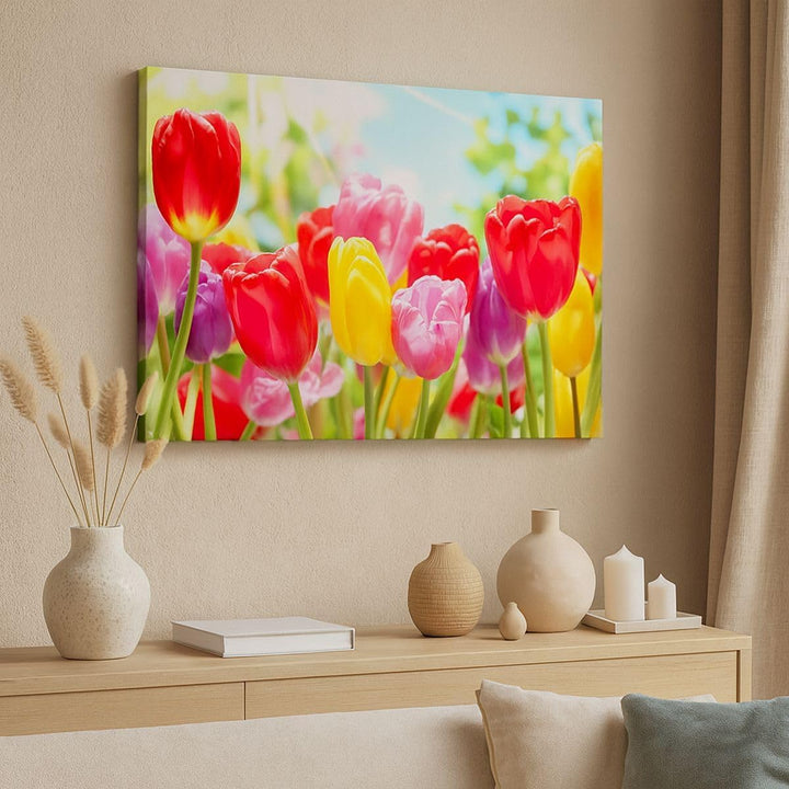 Bilder auf Leinwand Tulpe Blume Garten Plantage Leinwandbild 70x50cm Wandbilder Dekoration Wohnzimme