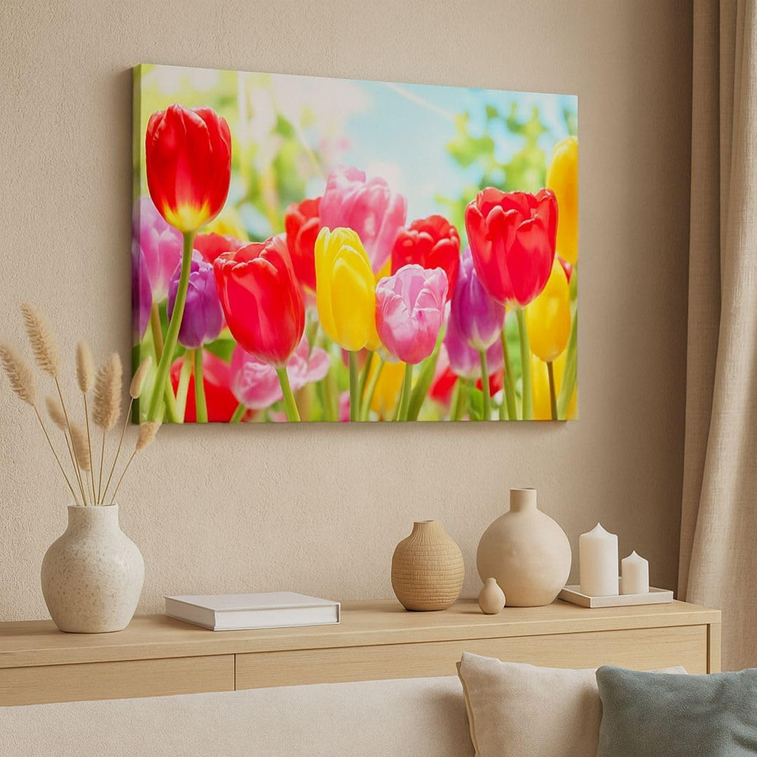 Bilder auf Leinwand 100x70cm Leinwandbild Tulpe Blume Garten Plantage Gross Wanddeko Bild Schlafzimm