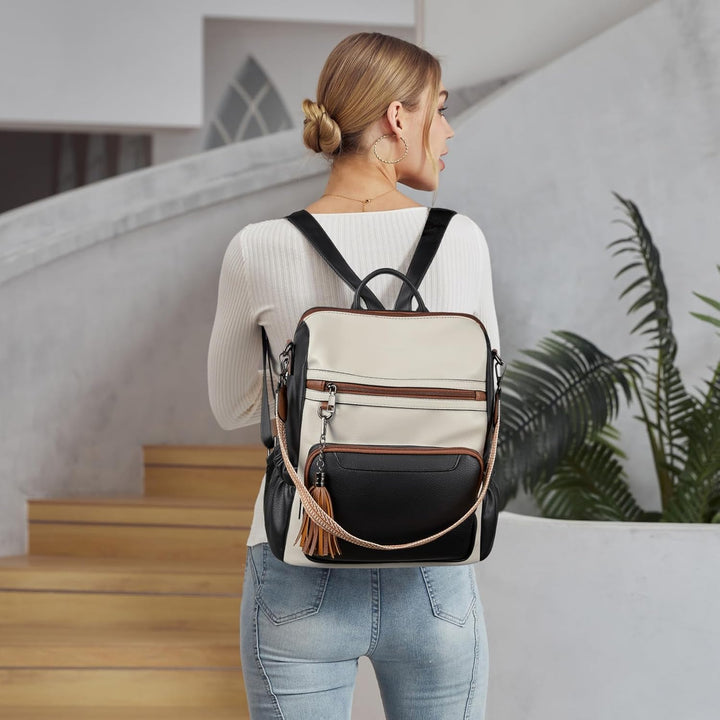 BOSTANTEN 2 Pieces Leder Rucksack Damen Freizeitrucksack Reise Handtasche Rucksackhandtasche Tagesru