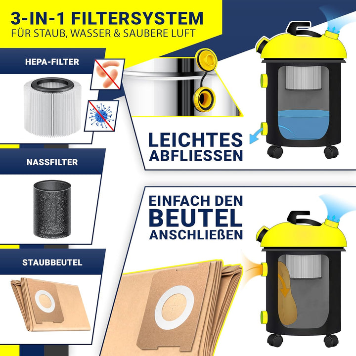 MASKO® Industriestaubsauger Staubsauger Nass Trocken Sauger Edelstahl 2300W + Steckdose | Blasfunkti
