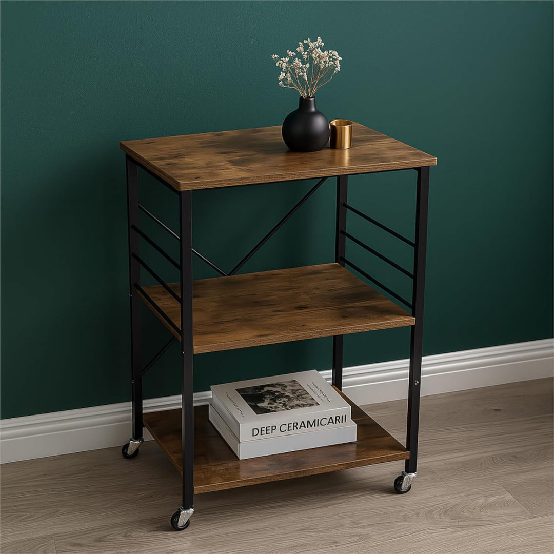 Küchenregal, Küchenkommode für das Esszimmer, dunkelbrauner Küchenschrank, Küchenwagen, Holzregal st