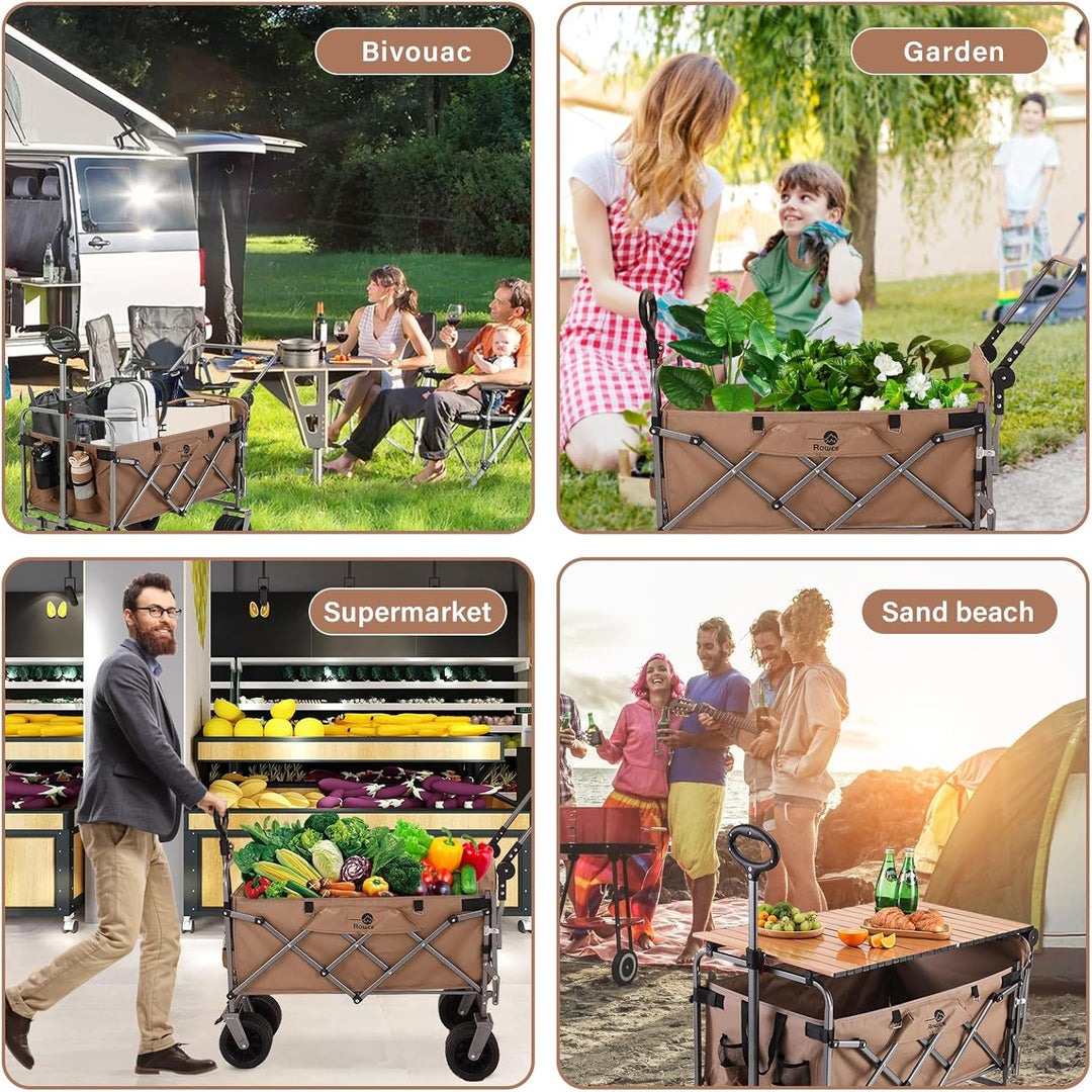 Bollerwagen Faltbar Strand Handwagen mit Getränkehalter Verstellbarem Griff,Gartenwagen für Alle Gel
