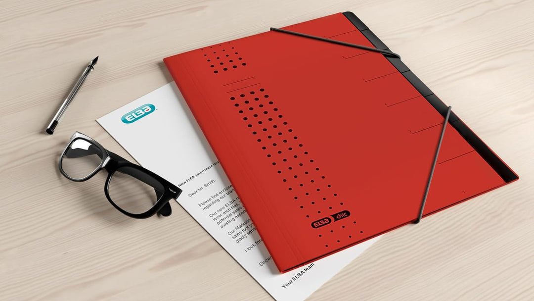 Elba Ordnungsmappe chic A4 aus Karton, 7 Fächer, rot, 5 Stück, rot