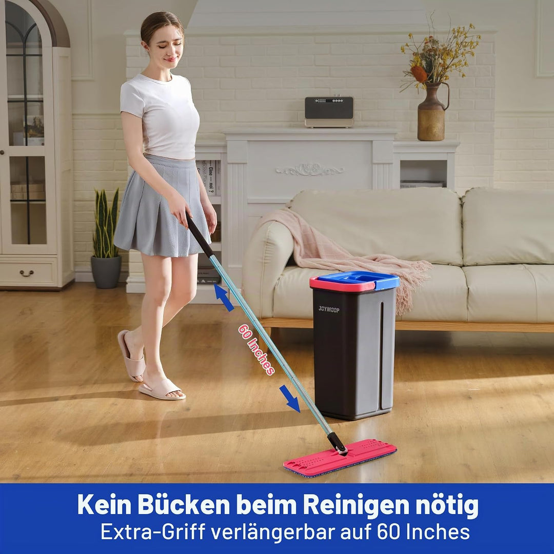 JOYMOOP Wischmopp und Eimer Set für Zuhause, Freisprech-Selbstreinigungssystem, mit 3 wiederverwendb