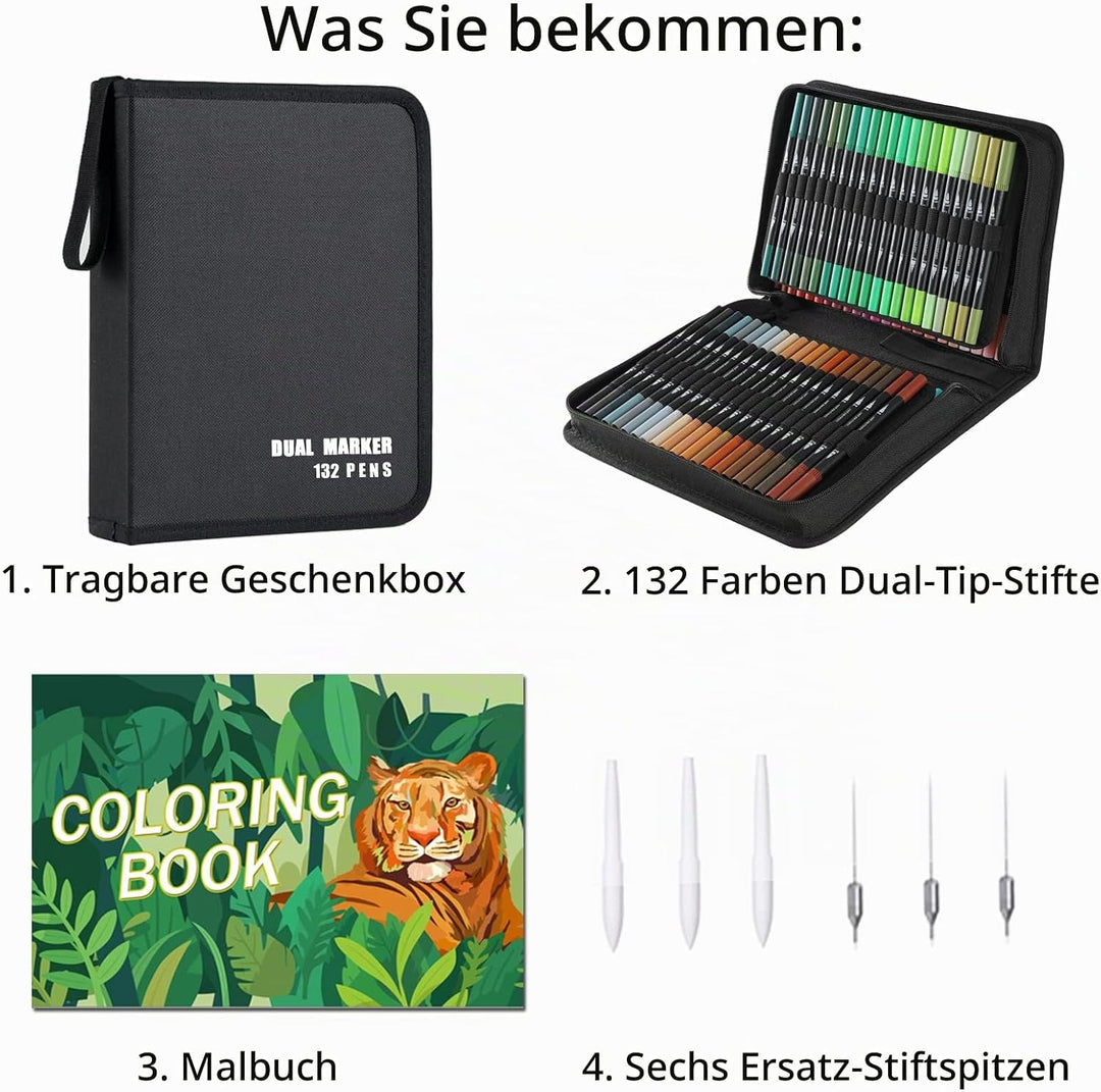 TrendGate Dual Brush Pen Set, 132 Farben Fineliner und Pinselstifte Set, Doppel Filzstifte Dicke und