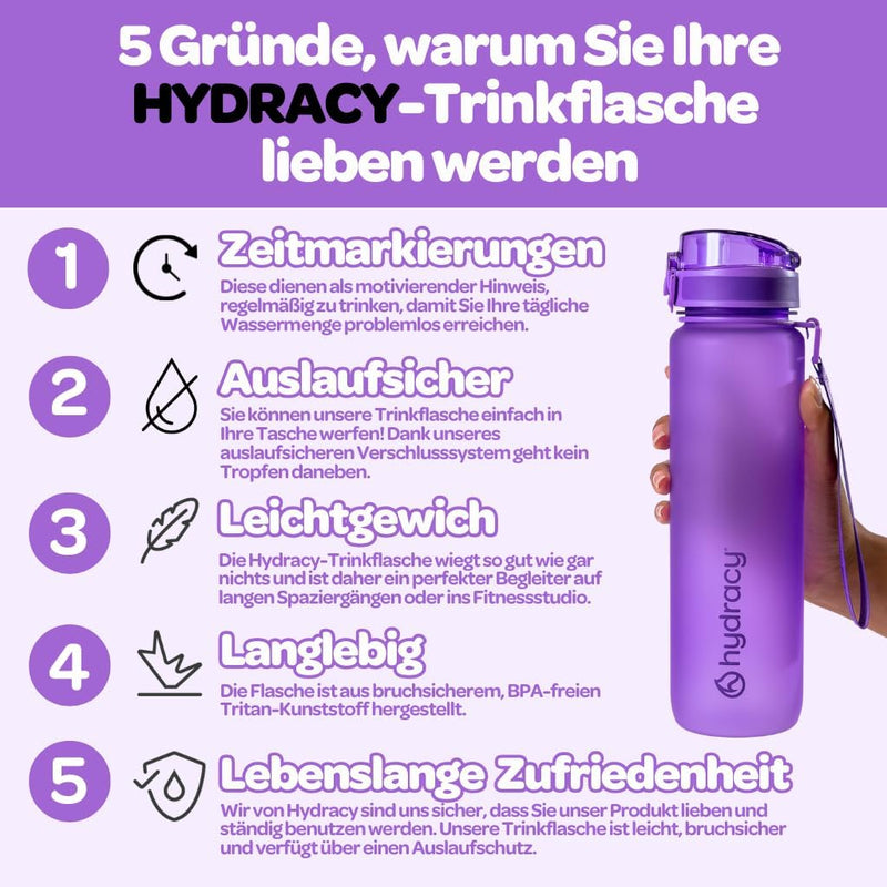 Hydracy Trinkflasche mit Fruchteinsatz - 500ml Wasserflasche - BPA-freie Trinkflasche mit Zeitmarkie