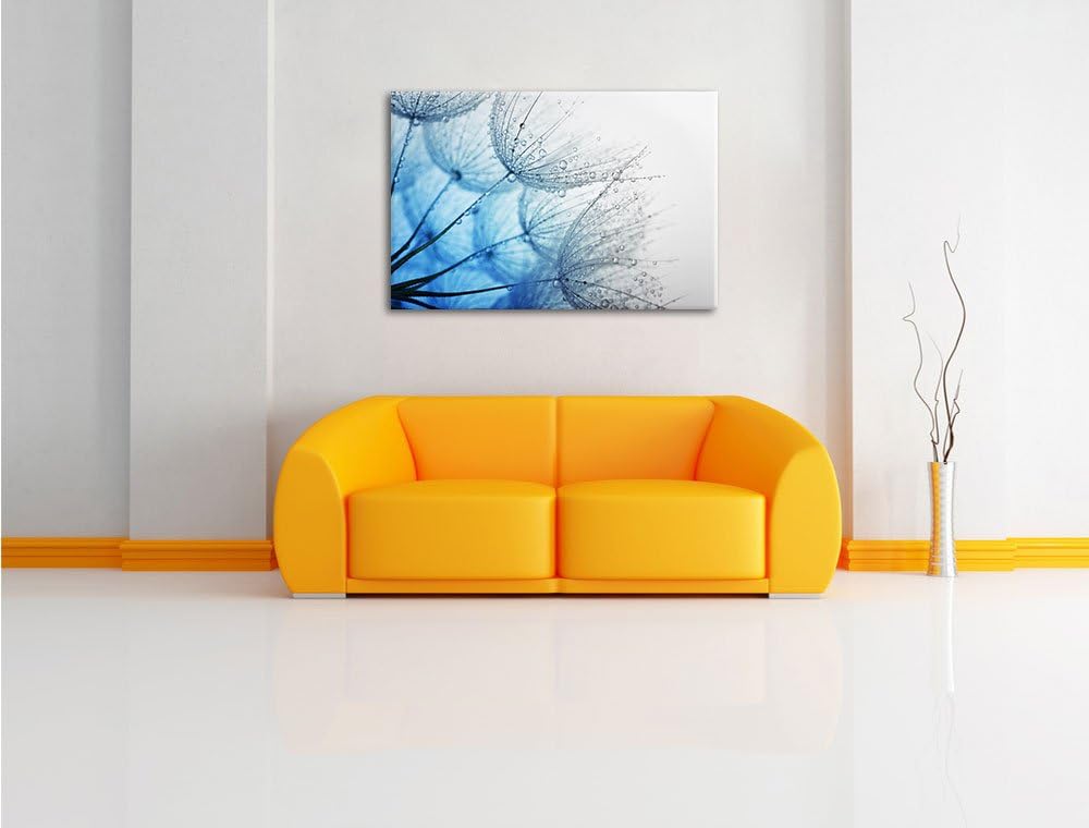 Pixxprint Tropfen bedeckte Pusteblumen/Format: 100x70cm / Leinwandbild fertig bespannt Wandbild Kuns