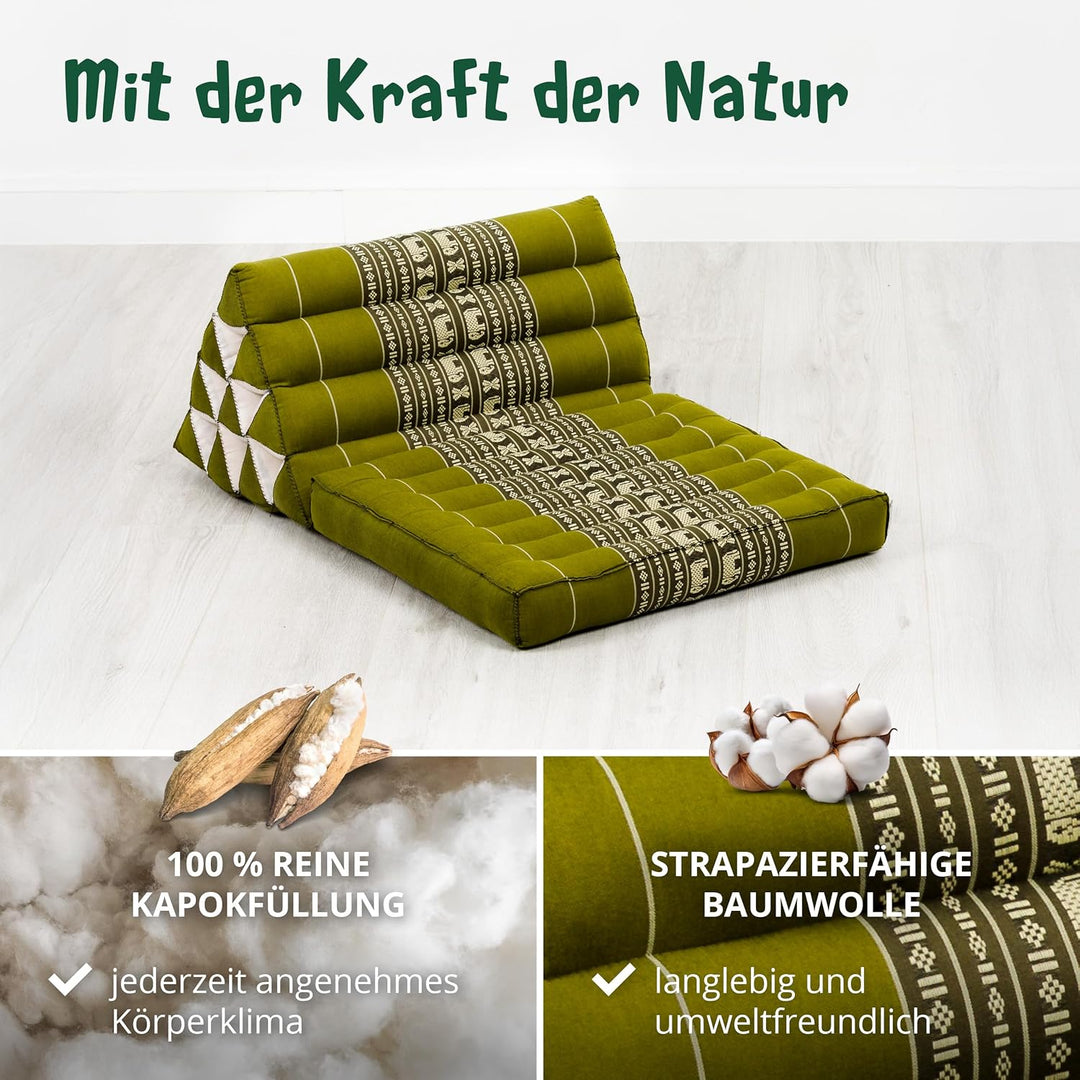 livasia Thaikissen mit 1 Auflage, Dreieckskissen mit Sitzkissen, Keilkissen mit Kapok, Rückenkissen