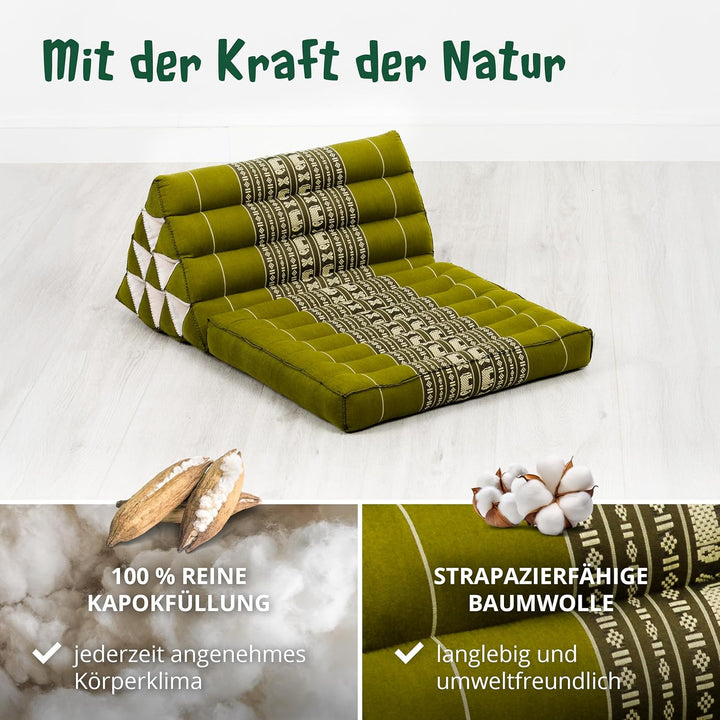 livasia Thaikissen mit 1 Auflage, Dreieckskissen mit Sitzkissen, Keilkissen mit Kapok, Rückenkissen