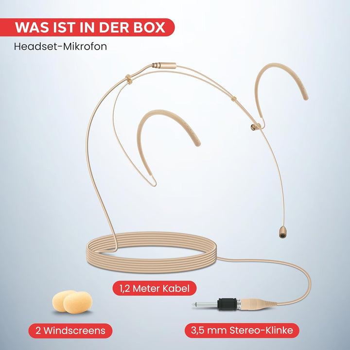 Pyle Doppel- Headset Mikrofon, Kondensator, Über-Ohr-Bügel, Omnidirektional &amp; kabelgebunden, 1,2m Ka