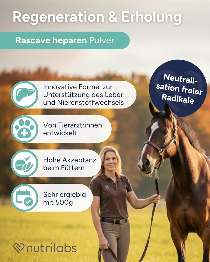 NutriLabs Rascave Hepar Leberkräuter Pulver für Pferde zur Unterstützung des Leber und Nierenstoffwe