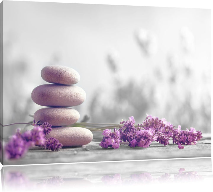 Pixxprint Lavendel Spa-Stillleben B&W Detail, Format: 100x70 auf Leinwand, 100x70