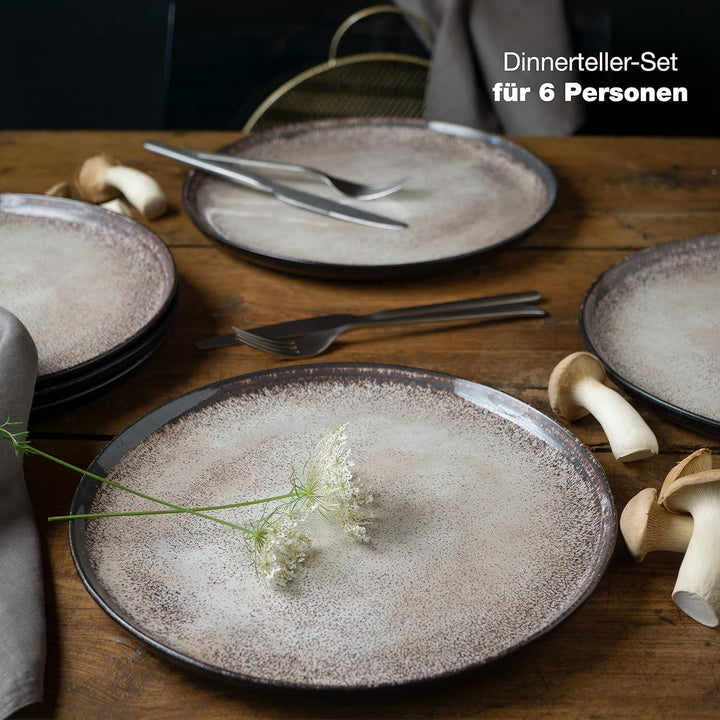 Moritz & Moritz VIDA 6er Dinner Teller Set Beige - Dinnerteller für 6 Personen - Porzellan spülmasch