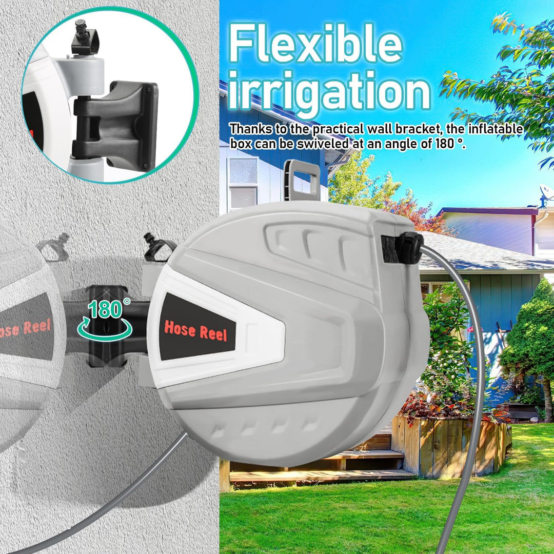 Automatische Gartenschlauchtrommel 20+2m mit Wandhalterung, Schlauchaufroller mit Handbrause und Gar