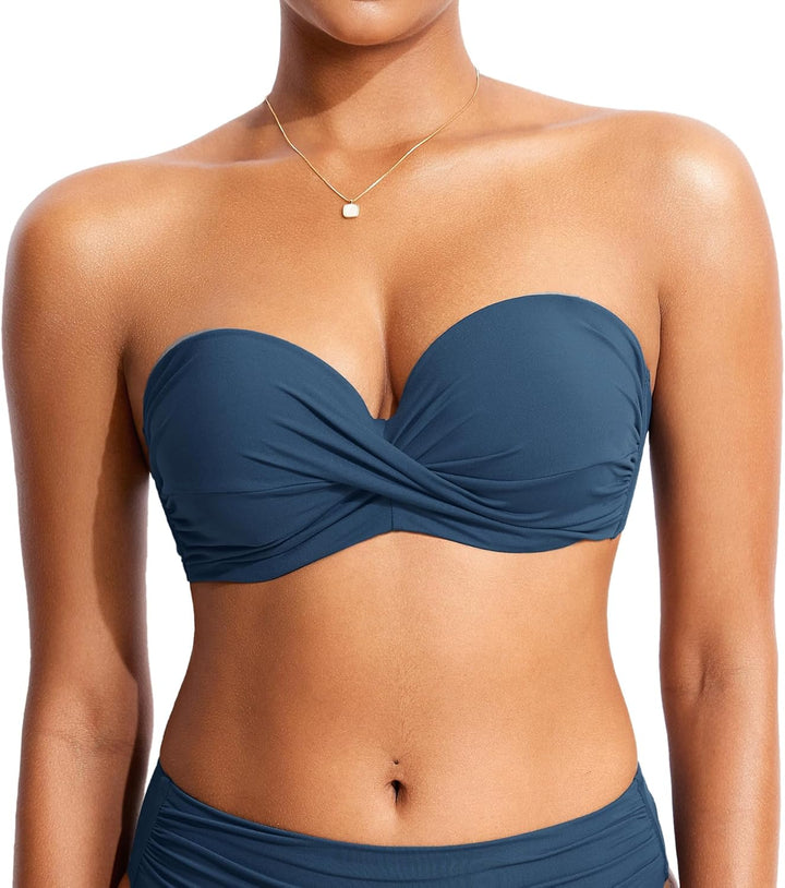 DOBREVA Damen Bikini Oberteil Halfter String Trägerloser Gepolsterte mit Bügel Bademode - BH Grössen