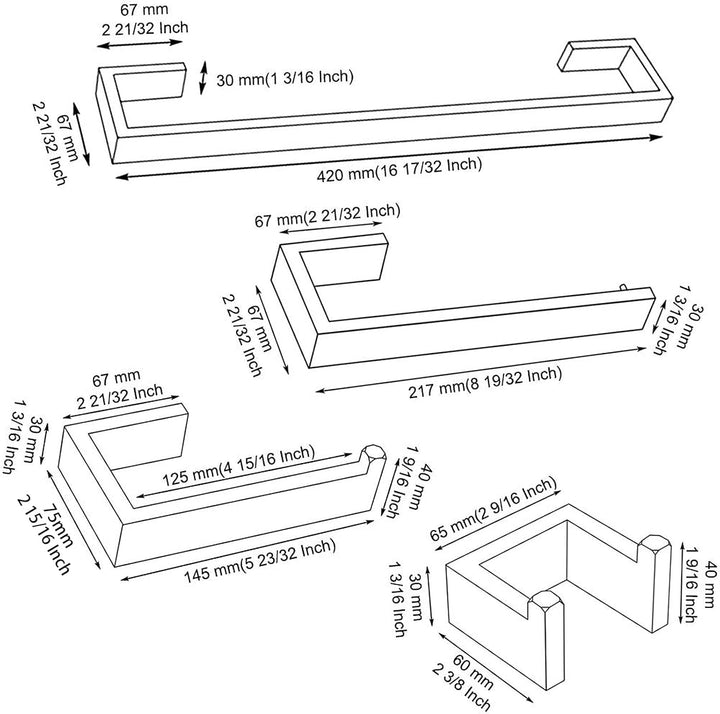 Q8-P4BR Badezimmer-Hardware-Zubehör-Set, Handtuchhalter, Bademantelhaken, Toilettenpapierhalter, Ede