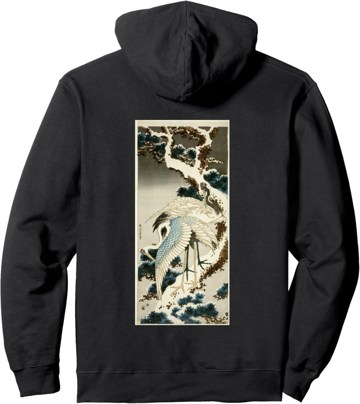 Kraniche auf schneebedeckten Kiefern Katsushika Hokusai Pullover Hoodie