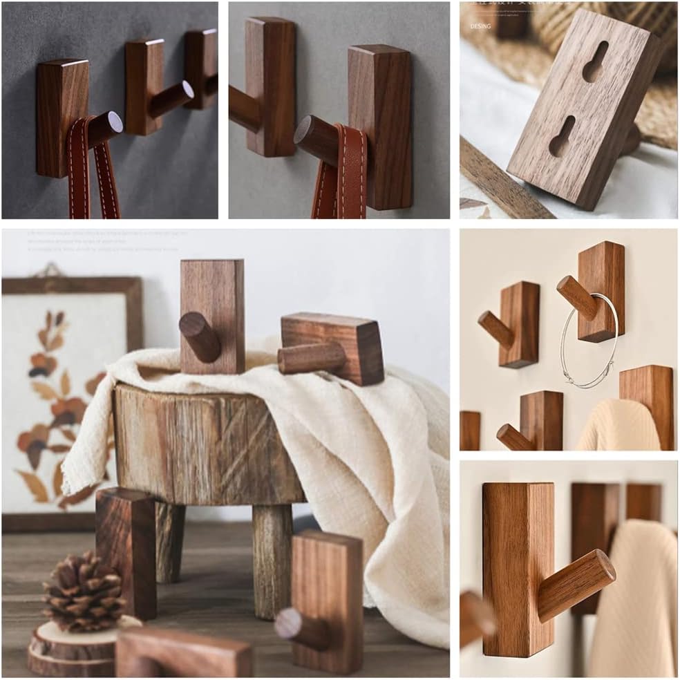 HomeDo 4Pack Selbstklebend Wandhaken Holz, Kleiderhaken, Dekorative Garderobenhaken, Vintage Gardero