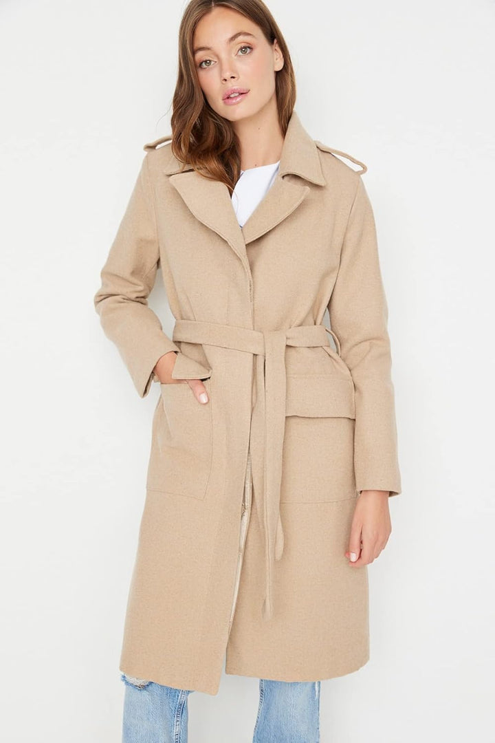 TRENDYOL Damen Trendyol Women's Regular Biker Jackets Plain Woven Fabric Coat, Hellbraun, 34 EU
