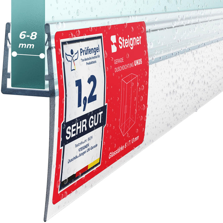 STEIGNER Duschtürdichtung 150 cm UK05 (1 Stk.) - Dichtung gerade für Eckeinstieg Dusche oder Fünfeck