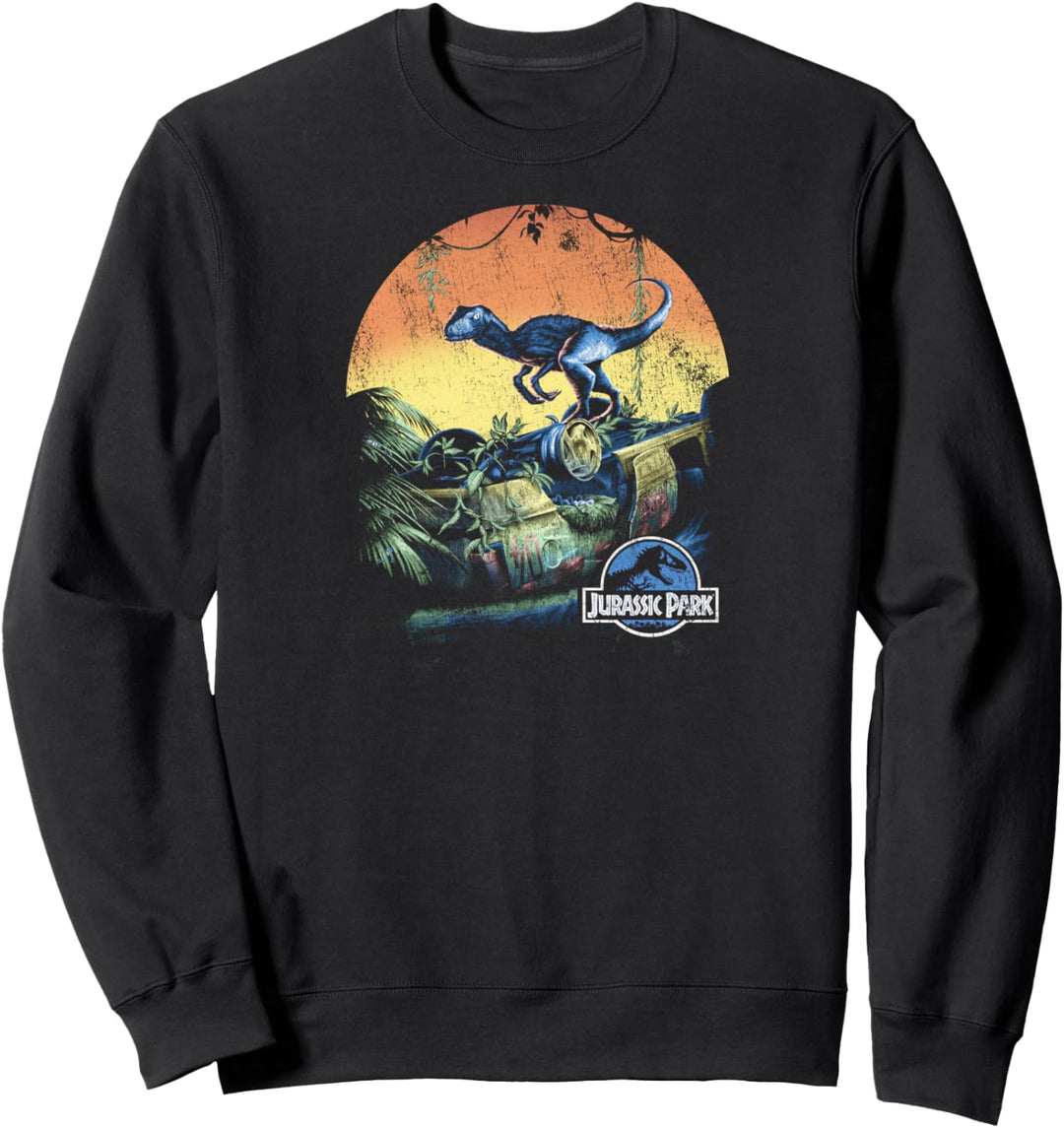 Jurassic World Retro Raptor Sonnenuntergang im Dschungel Sweatshirt
