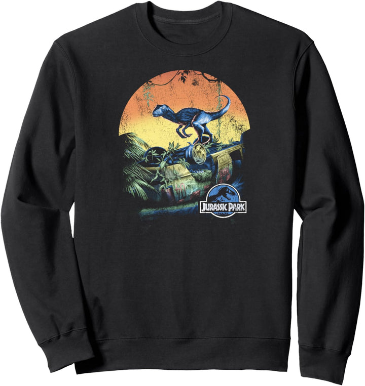 Jurassic World Retro Raptor Sonnenuntergang im Dschungel Sweatshirt