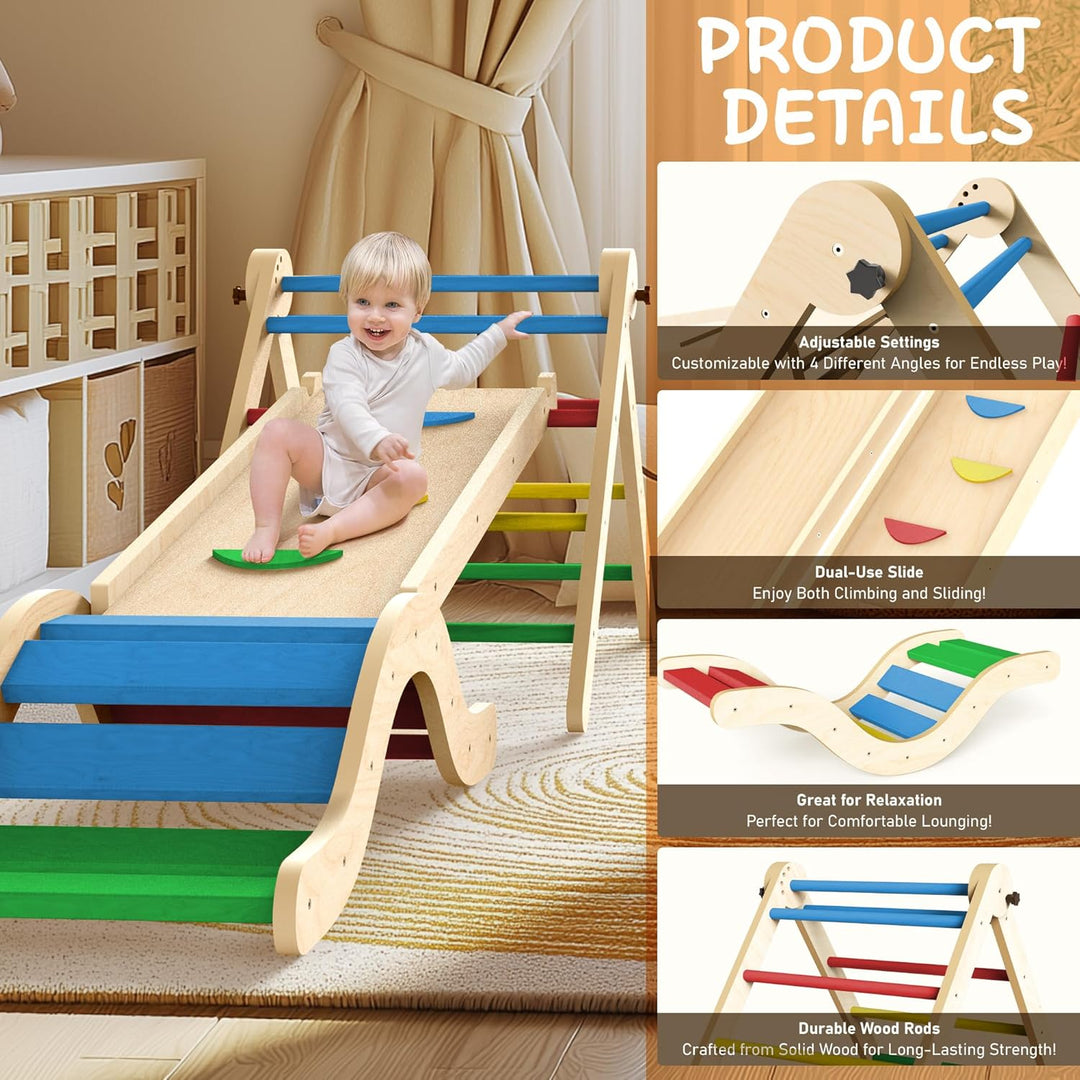 Montessori Indoor Spielset: 7-in-1 Klettergerüst mit Rutsche, Bogen & Matte für Kleinkinder und Kind