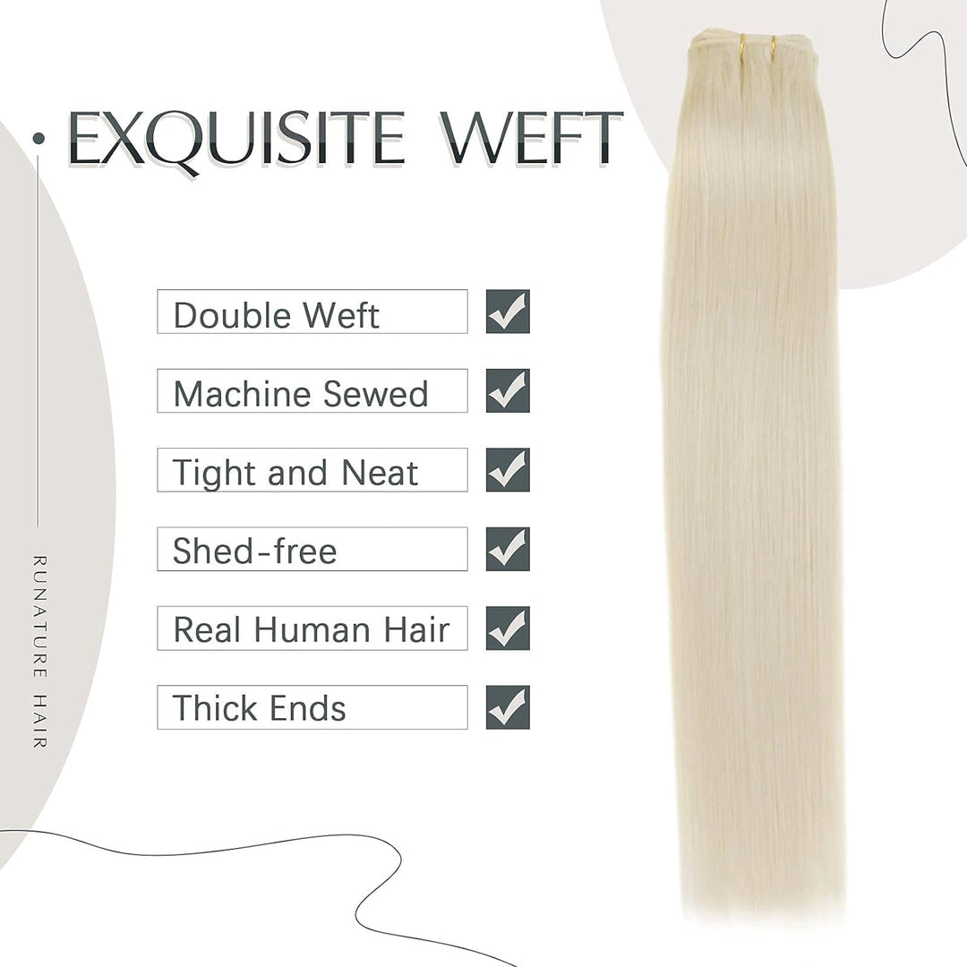 RUNATURE Haartressen Echthaar Extensions Blond Tressen Extensions Echthaar Platinblond Voller Kopf E