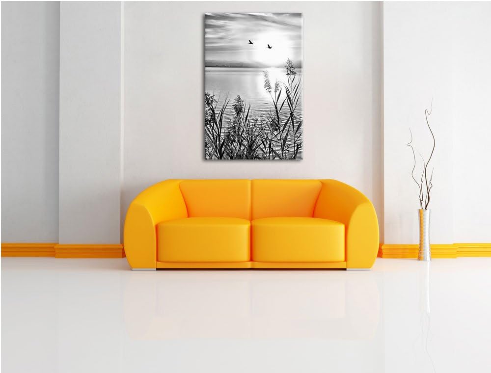 Pixxprint Sonnenuntergang am See / 100x70cm Leinwandbild bespannt auf Holzrahmen/Wandbild Kunstdruck