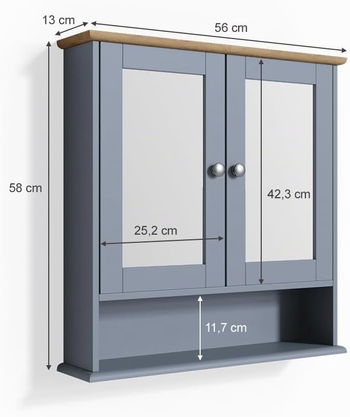 Vicco Bad Spiegelschrank Bianco, Grau, 56 x 58 cm, Grau