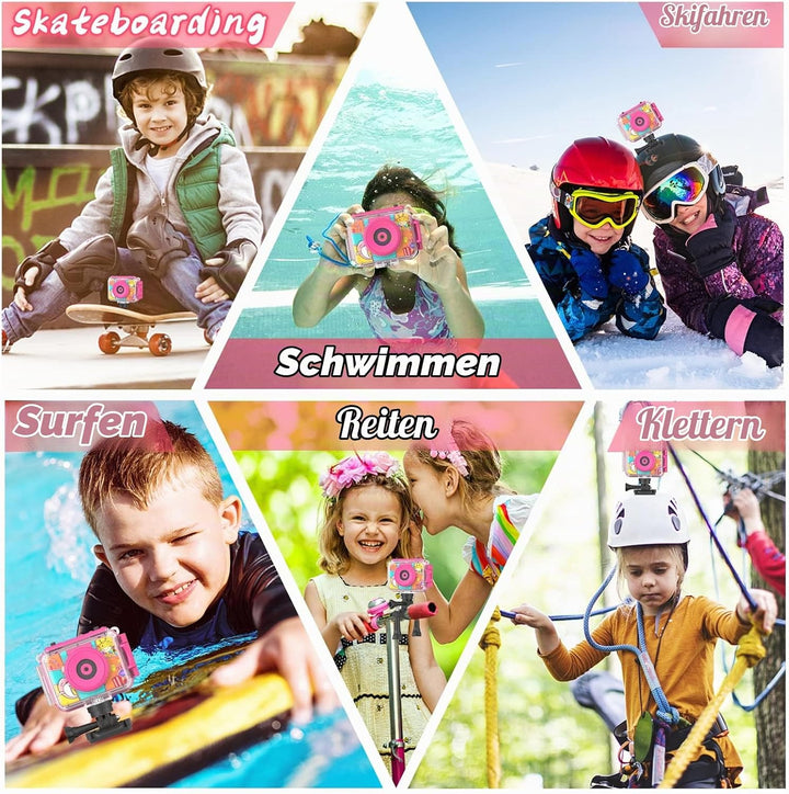 Ushining Kinderkamera Wasserdichte Kamera für Kinder, 1080P Digitalkamera Videokamera Selfie Kamera