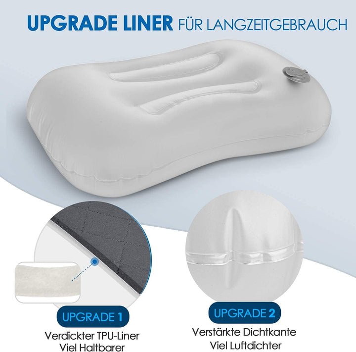 HIKENTURE Aufblasbares Camping/Reise Kissen mit Abziehbarem Kissenbezug, Ergonomisches Kopfkissen, K