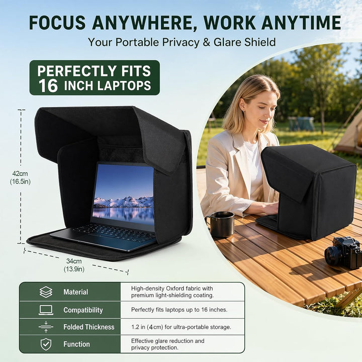 DASIAUTOEM Universal Laptop Sonnenschutz, Klappbare 2-in-1 Laptoptasche, Computer Sichtschutzhaube,