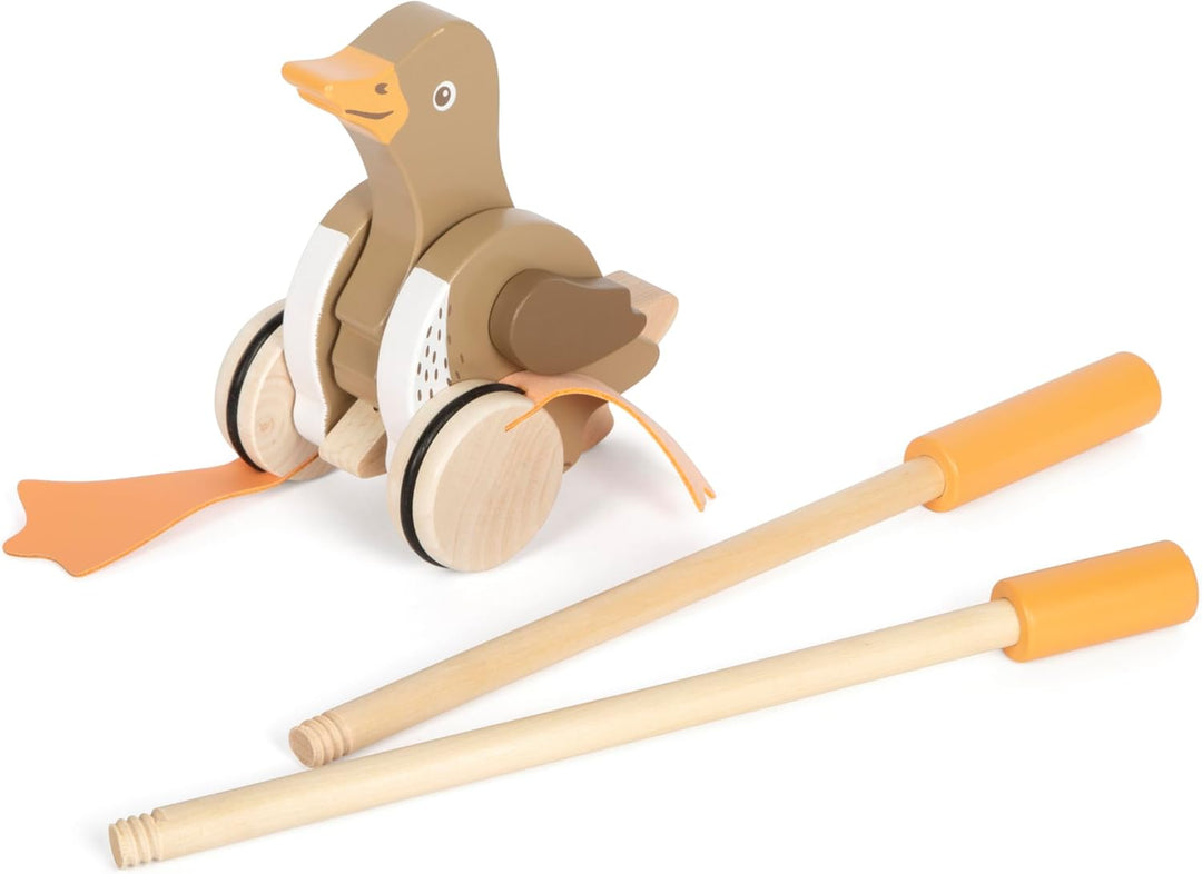 small foot Schiebetier Ente mit beweglichem Kopf aus Holz, hilft beim Laufenlernen, Schiebespielzeug