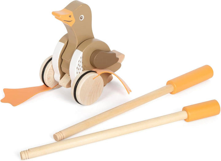 small foot Schiebetier Ente mit beweglichem Kopf aus Holz, hilft beim Laufenlernen, Schiebespielzeug