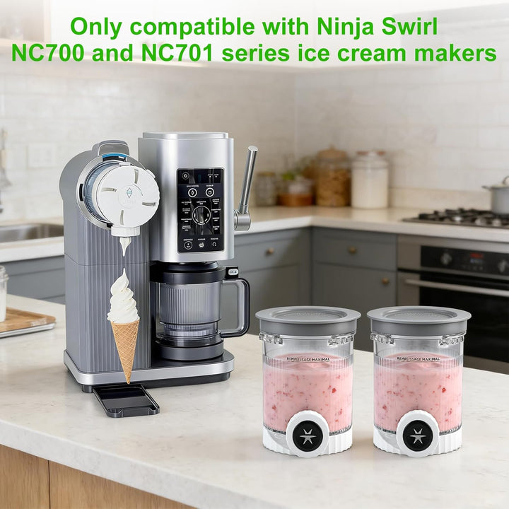 Qingning 2 Stück Behälter für Ninja Swirl by CREAMi, 480 ml Eisbehälter für Ice Cream, Kompatibel mi