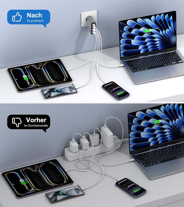 120W 4-Port USB C Ladegerät Mehrfach Mit USB-A, Schnellladegerät PD3.0 Power Adapter, Netzteil Für i