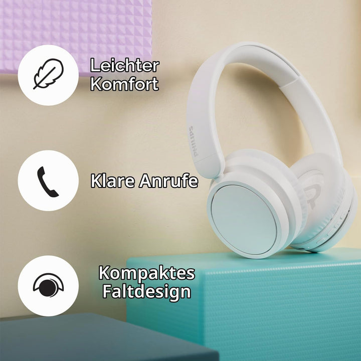 Philips TAH5219WT Leichter ohraufliegender kabelloser Bluetooth-Kopfhörer mit passiver Geräuschisoli