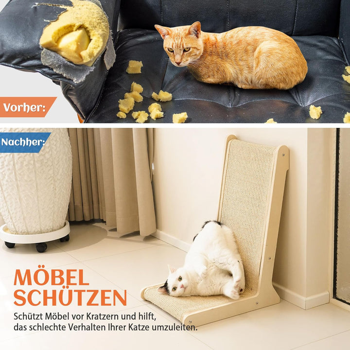 PETKARAY 105° Sisal Katzenkratzer, Sisal Kratzpad für Indoor Katzen, L Form Kätzchen Kratzbrett, Sta