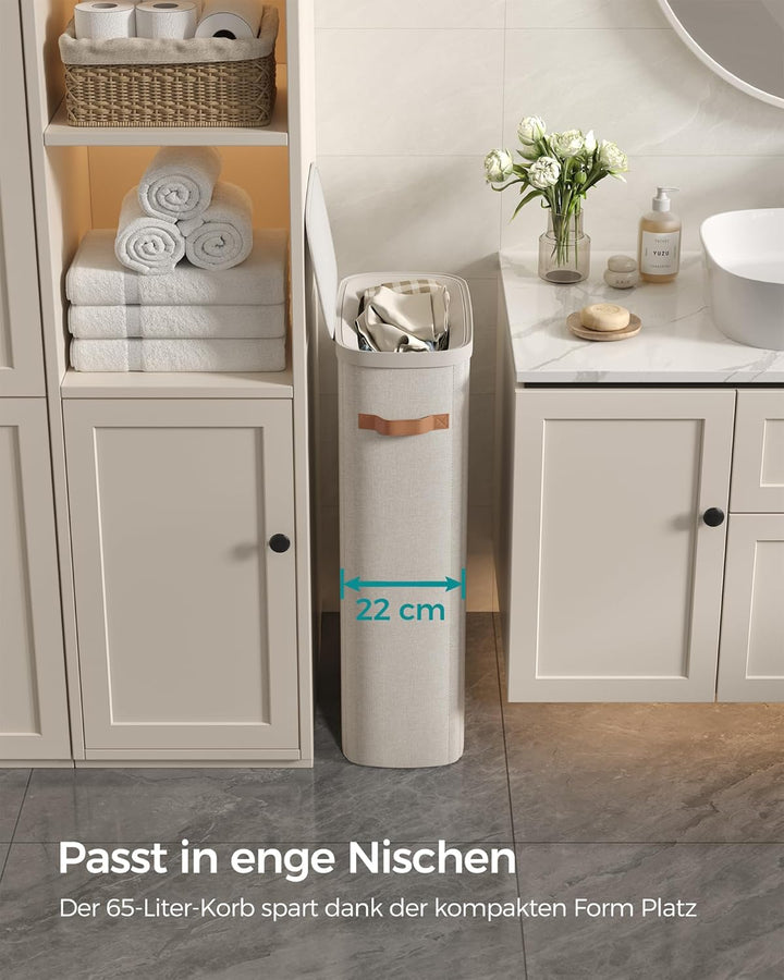 SONGMICS Wäschekorb, 65 L Wäschesammler, Wäschetonne, leichter Aufbau, mit Deckel und Griffen, herau