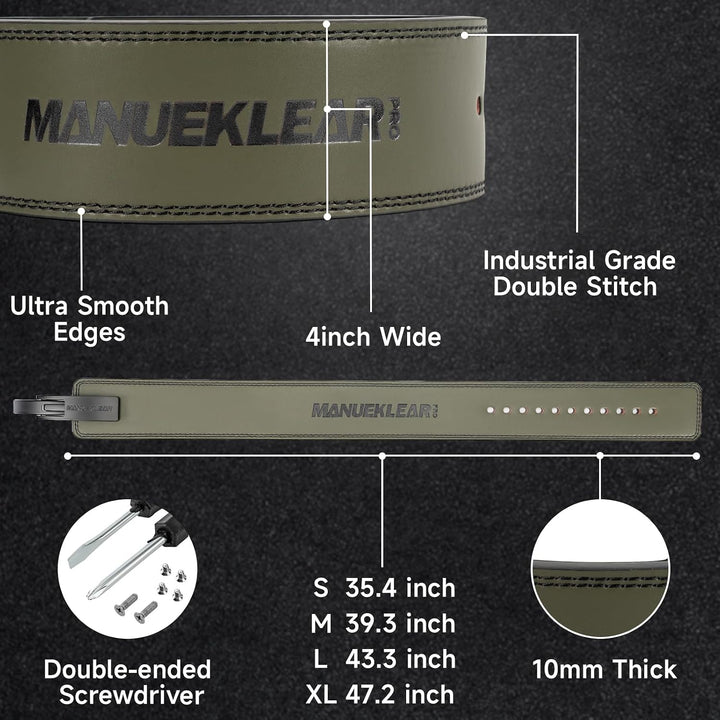 MANUEKLEAR Powerlifting Gewichthebergürtel Herren damen, 10mm dick Leder Lever Lifting Belt, Gym Gür