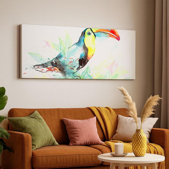 Wandbilder Dekoration Wohnzimmer Vogel Toucan Neugier wild Panorama Bilder auf Leinwand 120x50cm Lei