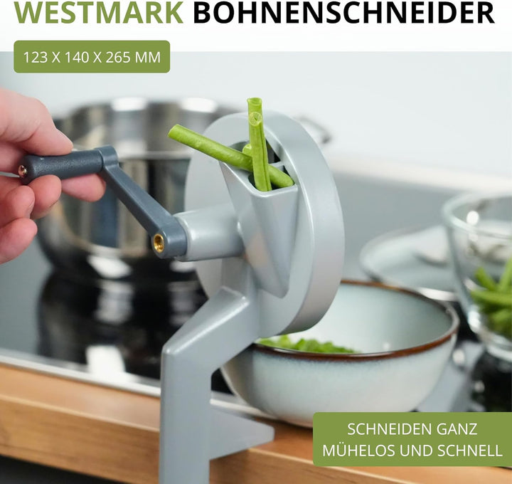 Westmark Bohnen-Schneider mit 2 Schneidöffnungen und Schraubzwinge zur Tischmontage, Rostfreie Edels