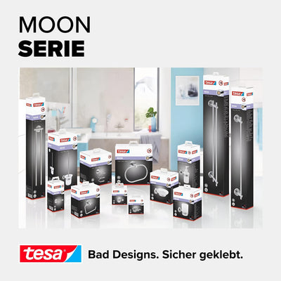 tesa Moon Toilettenpapierhalter, verchromt - WC-Rollenhalter zur Wandbefestigung ohne Bohren, inkl.