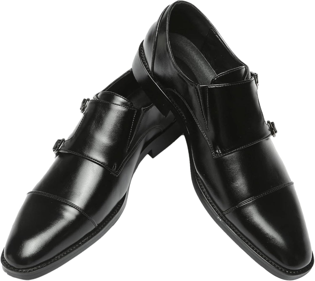 ANUFER Männer Smart Monk Brogues Formale Abendschuhe Aus Echtem Leder mit Holzabsatz 43 EU Schwarz K